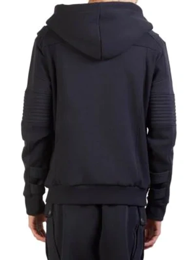 Shop Balmain Moto Hoodie Sweater In Marine