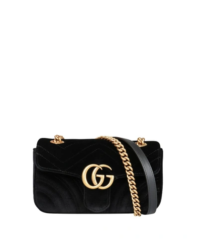 Shop Gucci Gg Marmont Mini Velvet Bag In Nero