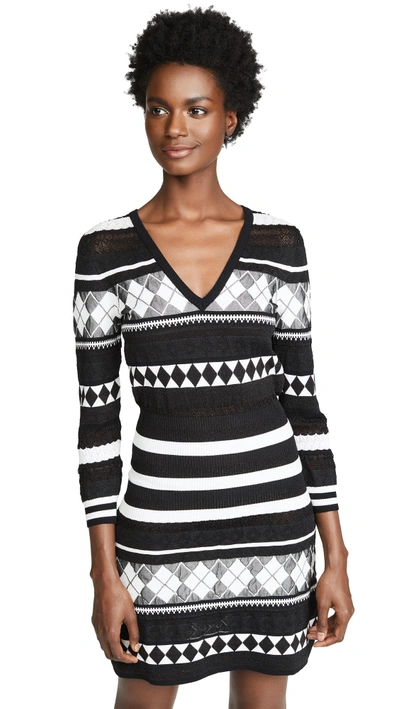 Shop Boutique Moschino Patterned Stripe Dress In Black/white