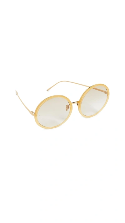 Shop Linda Farrow Luxe Oversized Round Sunglasses In Yellow Gold/taupe