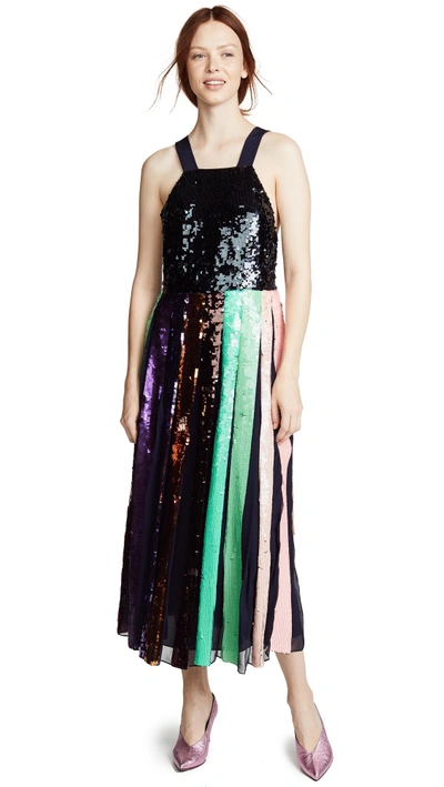 Shop Tibi Beaded Sequin Overall Dress In Stripe Multi