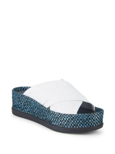 Shop Sigerson Morrison Hana Leather Platform Sandals In White Blue