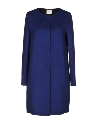 Shop Armani Collezioni Coat In Dark Blue