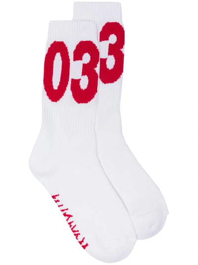 Shop 032c White And Red Big Logo Cotton Socks