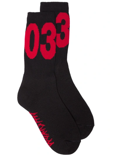 Shop 032c Black And Red Big Logo Cotton Socks