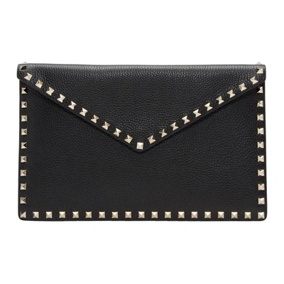 Valentino Rockstud Leather Envelope Pouch - Black In 0no Black