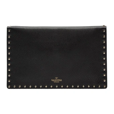 Shop Valentino Black  Garavani Rockstud Envelope Pouch In 0no Black