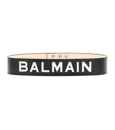 Shop Balmain Logo Leather Belt In Black