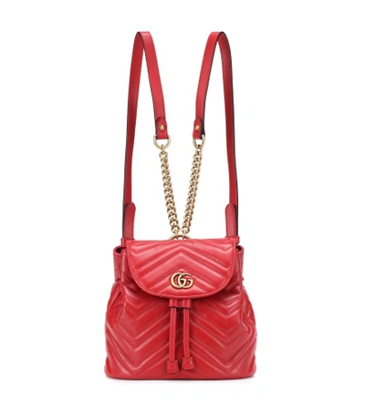 Shop Gucci Gg Marmont Leather Backpack In Red