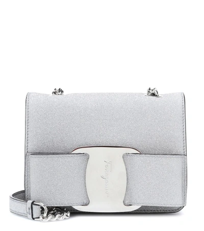 Shop Ferragamo Vara Mini Metallic Shoulder Bag In Silver