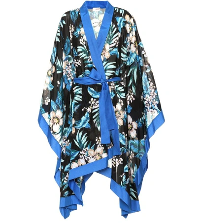 Shop Diane Von Furstenberg Floral Cotton And Silk Kimono Jacket In Blue