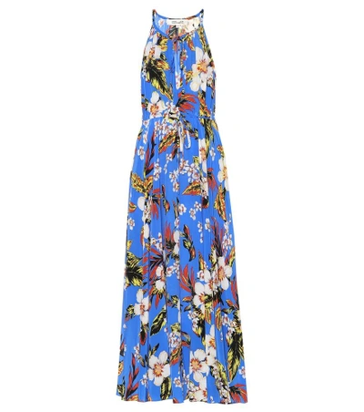 Shop Diane Von Furstenberg Floral-printed Silk Maxi Dress In Blue