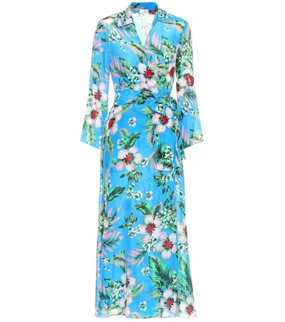 Shop Diane Von Furstenberg Floral Cotton And Silk Dress In Blue