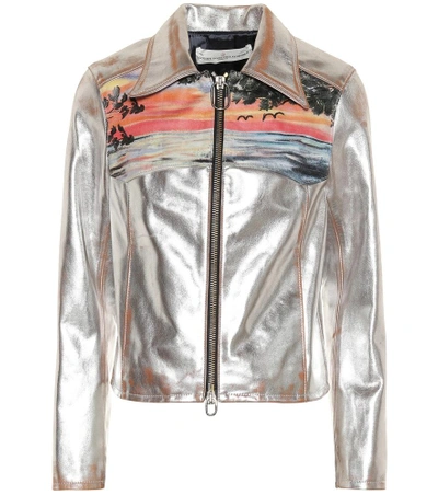 Shop Golden Goose Mira Metallic Leather Jacket In Silver