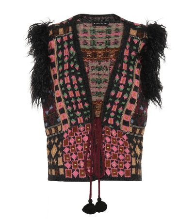 Shop Etro Faux-fur Trimmed Crochet Waistcoat In Multicoloured