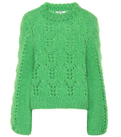 Shop Ganni Julliard Mohair And Wool Sweater In Green