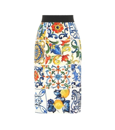 Shop Dolce & Gabbana Printed Stretch-silk Skirt In Multicoloured