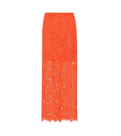 Shop Ganni Jerome Lace Maxi Skirt In Red