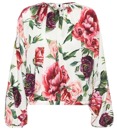 Shop Dolce & Gabbana Floral-printed Silk Blouse In White