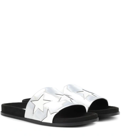 Shop Stella Mccartney Faux Leather Star Slides In Silver