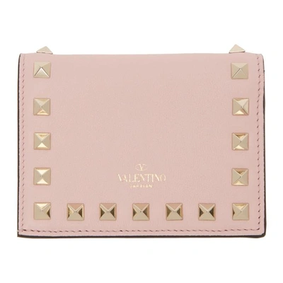 Shop Valentino Pink  Garavani Small Rockstud French Flap Wallet In W34 Water R