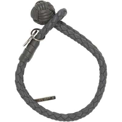 Shop Bottega Veneta Grey Intrecciato Double Knot Bracelet In 8522 Grey