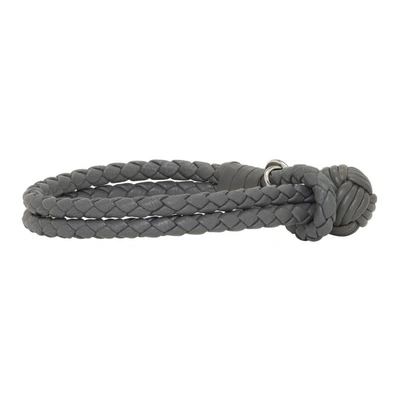 Shop Bottega Veneta Grey Intrecciato Double Knot Bracelet In 8522 Grey