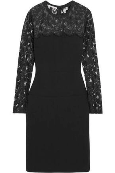 Shop Stella Mccartney Sally Lace-paneled Stretch-crepe Mini Dress In Black