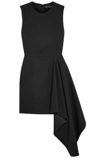 Shop Alexander Mcqueen Asymmetric Wool-blend Mini Dress In Black