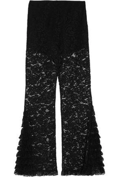 Shop Givenchy Cotton-blend Corded Lace Flared Pants In Black