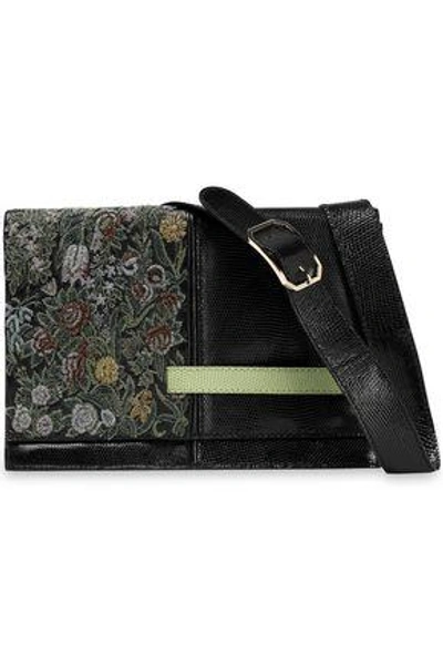 Shop Valentino Woman Snake-effect Leather And Brocade Shoulder Bag Black