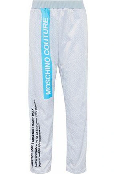 Shop Moschino Woman Printed Stretch-jersey Track Pants Sky Blue