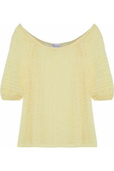 Shop Red Valentino Woman Pointelle-knit Sweater Pastel Yellow