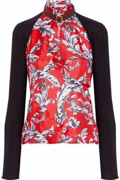 Shop Jw Anderson Woman Cutout Printed Silk Twill-paneled Crepe Top Red