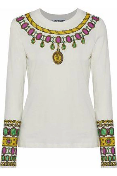 Shop Moschino Woman Printed Cotton-jersey Top White