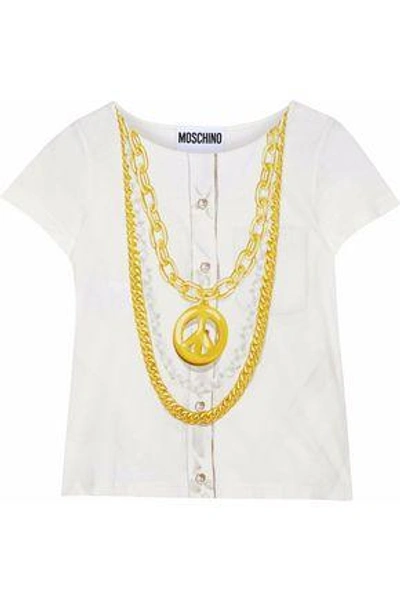 Shop Moschino Woman Printed Slub Cotton-jersey T-shirt White