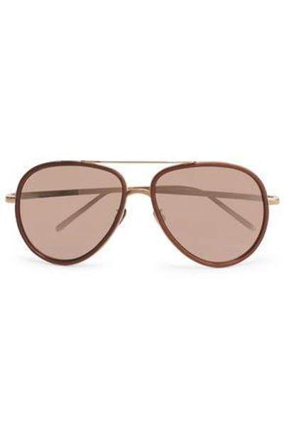 Shop Linda Farrow Woman Aviator-style Acetate And Rose-gold Mirrored Sunglasses Antique Rose