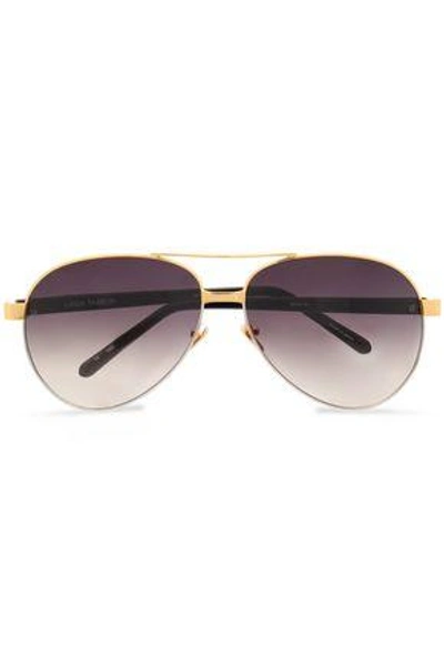 Shop Linda Farrow Woman Aviator-style Metal Sunglasses Gold In Silver