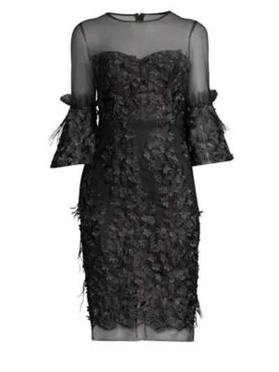 Shop Milly Illusion Floral Appliqué Dress In Black