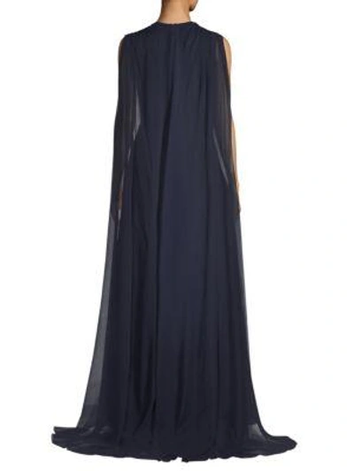 Shop Jason Wu Silk Chiffon Cape Gown In Dark Navy