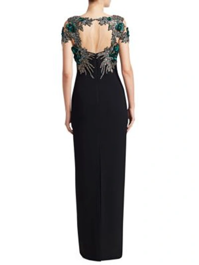 Shop Pamella Roland Embroidery Column Gown In Black Emerald