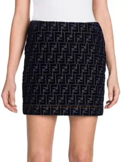 Shop Fendi Denim Velvet Logo Mini Skirt