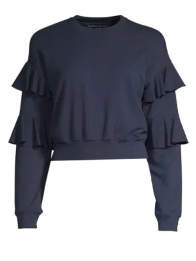 Shop Generation Love Georgia Ruffled Cropped Sweatshirt In Navy