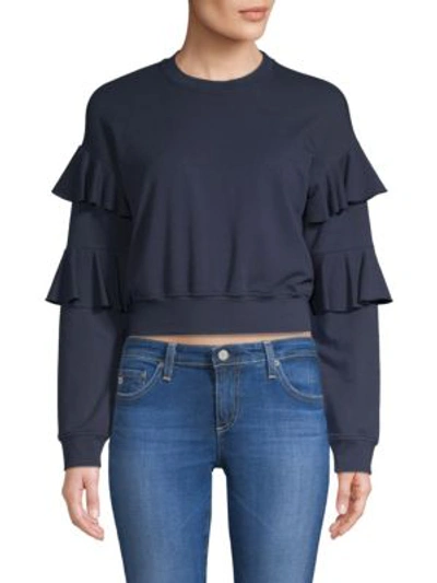 Shop Generation Love Georgia Ruffled Cropped Sweatshirt In Navy