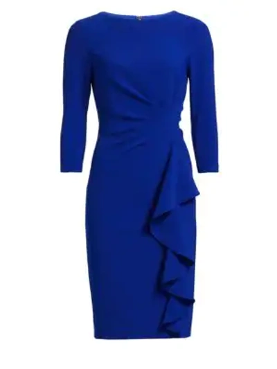 Shop Teri Jon By Rickie Freeman Crepe Side Ruffle Sheath Dress In Royal Blue