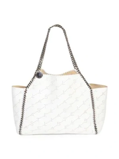 Shop Stella Mccartney Falabella Faux Leather Monogrammed Dual Tote Bag In White