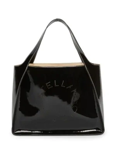 Shop Stella Mccartney Faux Patent Leather Dual Tote Bag In Black