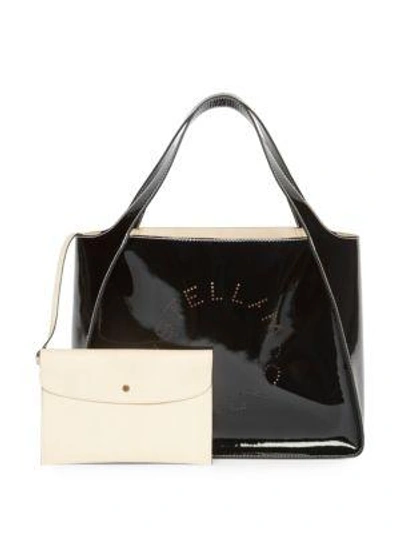 Shop Stella Mccartney Faux Patent Leather Dual Tote Bag In Black