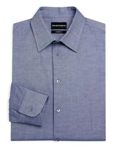 Shop Armani Collezioni Modern Fit Chambray Dress Shirt In Blue
