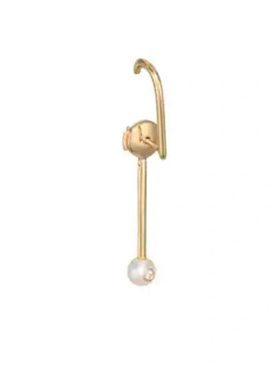 Shop Katkim The Petite Floating Pearl Ear Pin In Gold